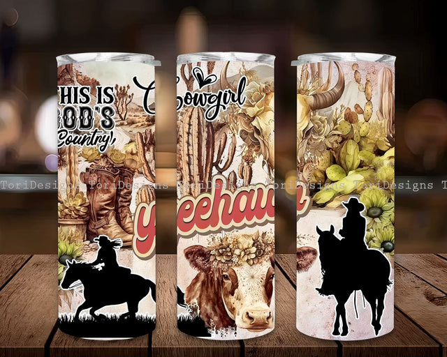 Yeehaw Cow Girl Tumbler, 20 oz Skinny Tumbler Template, This is God's Country Sublimation, Country Girl Western Digital Download Sublimation ToriDesigns 