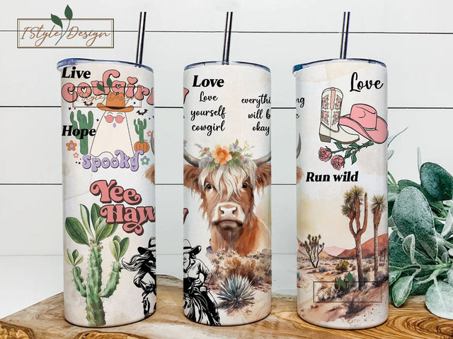 Yeehaw Cowgirl 20 oz Skinny Tumbler Sublimation Design Digital Download PNG Instant, Rustic Country Girl Tumbler Sublimation iStyleDesign 