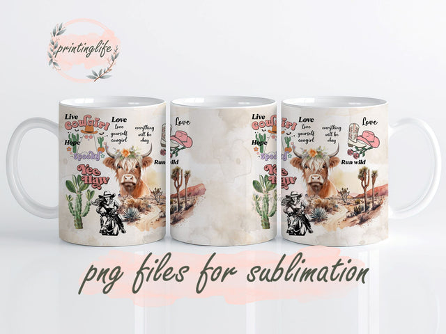 Yeehaw Cowgirl Mug Wrap Design, Instant Digital Design Download Mug Wrap Design, Mug Design PNG Sublimation PrintingLife 