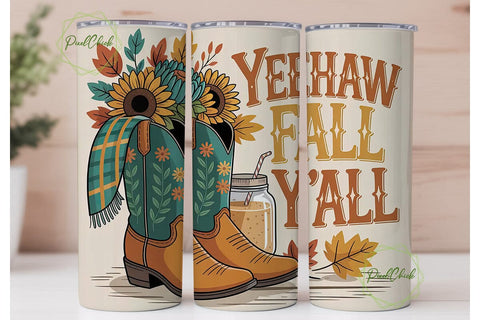 Yeehaw Fall Y'all 20oz Tumbler Wrap Sublimation PixelChick 