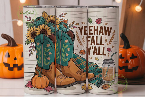 Yeehaw Fall Y'all 20oz Tumbler Wrap Sublimation PixelChick 