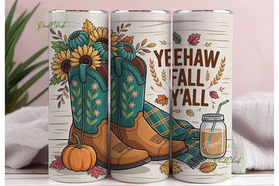 Yeehaw Fall Y'all 20oz Tumbler Wrap Sublimation PixelChick 