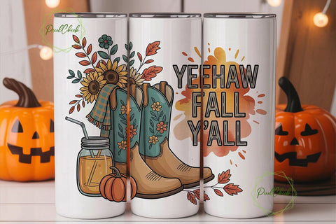 Yeehaw Fall Y'all 20oz Tumbler Wrap Sublimation PixelChick 