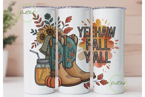 Yeehaw Fall Y'all 20oz Tumbler Wrap Sublimation PixelChick 