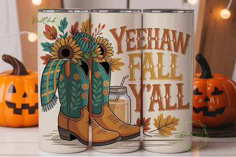 Yeehaw Fall Y'all 20oz Tumbler Wrap Sublimation PixelChick 