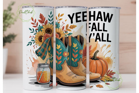 Yeehaw Fall Y'all 20oz Tumbler Wrap Sublimation PixelChick 