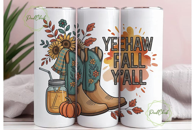Yeehaw Fall Y'all 20oz Tumbler Wrap Sublimation PixelChick 