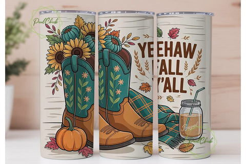 Yeehaw Fall Y'all 20oz Tumbler Wrap Sublimation PixelChick 