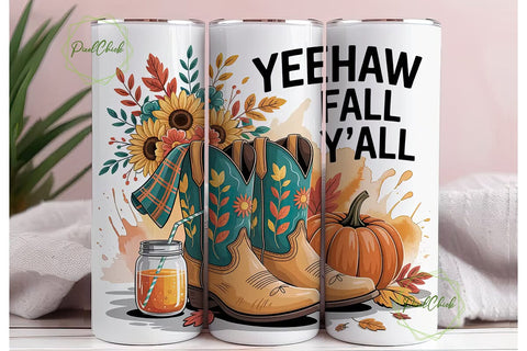 Yeehaw Fall Y'all 20oz Tumbler Wrap Sublimation PixelChick 