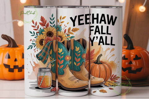 Yeehaw Fall Y'all 20oz Tumbler Wrap Sublimation PixelChick 