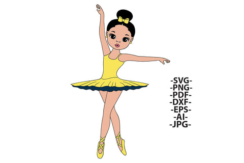 Yellow Ballerina Girl SVG PNG Clipart African American Dancer Illustration for Cricut Birthday Decor Sublimation Projects Crafts SVG 1uniqueminute 
