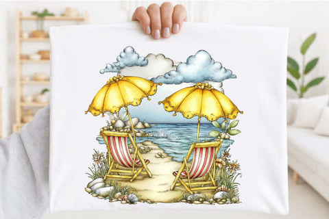 Yellow Beach Vacation Clipart Bundle. Sublimation SVGArt 