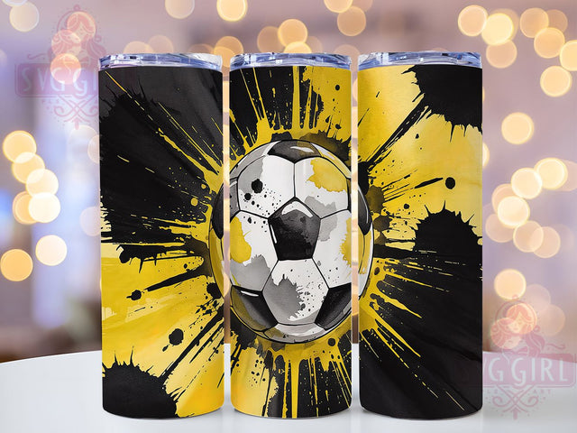 Yellow Black Soccer 20oz Tumbler Wrap, Yellow Black Tumbler, 20oz Sublimation Wrap, Sports Fan Drinkware, Soccer Mom Gift, Athletic Tumbler Design, Team Spirit Tumbler Sublimation SvggirlplusArt 