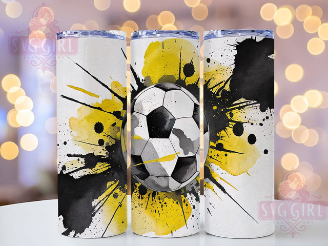 Yellow Black Soccer 20oz Tumbler Wrap, Yellow Black Tumbler, 20oz Sublimation Wrap, Sports Fan Drinkware, Soccer Mom Gift, Athletic Tumbler Design, Team Spirit Tumbler Sublimation SvggirlplusArt 