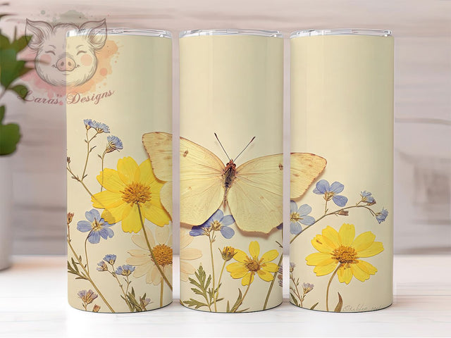 Yellow Butterfly 3D 20oz Spring Tumbler Wrap, Floral Tumbler Design, 20oz Tumbler Wrap, Sublimation Tumbler Wrap, Nature Butterfly Tumbler, Spring Flower Tumbler Sublimation Lara' s Designs 