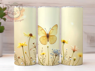 Yellow Butterfly 3D 20oz Spring Tumbler Wrap, Floral Tumbler Design, 20oz Tumbler Wrap, Sublimation Tumbler Wrap, Nature Butterfly Tumbler, Spring Flower Tumbler Sublimation Lara' s Designs 
