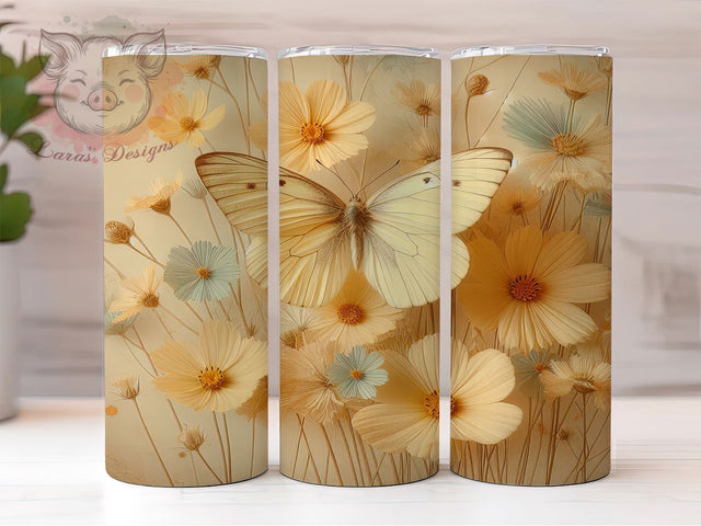 Yellow Butterfly 3D 20oz Spring Tumbler Wrap, Floral Tumbler Design, 20oz Tumbler Wrap, Sublimation Tumbler Wrap, Nature Butterfly Tumbler, Spring Flower Tumbler Sublimation Lara' s Designs 