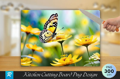 Yellow Butterfly With Flowers Cutting Board Sublimation Regulrcrative 