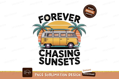 Yellow Camper Van Palm Trees Sunset surfboard Sublimation Designangry 