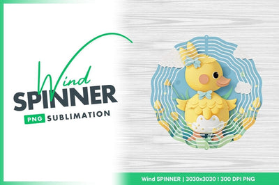 Yellow Duck Wind Spinner Round Png Design on Blue and White Background Sublimation Regulrcrative 