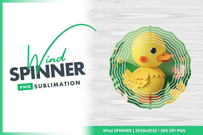 Yellow Duck Wind Spinner Round Png Illustration on White Wood Background Sublimation Regulrcrative 