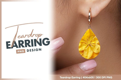 Yellow fabric flower teardrop earring png closeup Sublimation Regulrcrative 