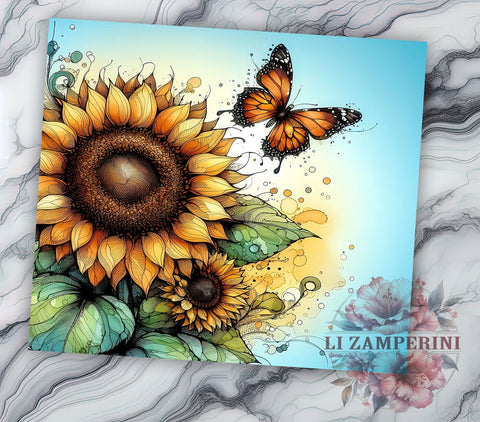 Yellow Floral Butterfly 20oz Tumbler Wrap PNG, Sunflowers Tumbler Png, Straight & Tapered Tumbler Wrap, Instant Digital Download Sublimation Li Zamperini 
