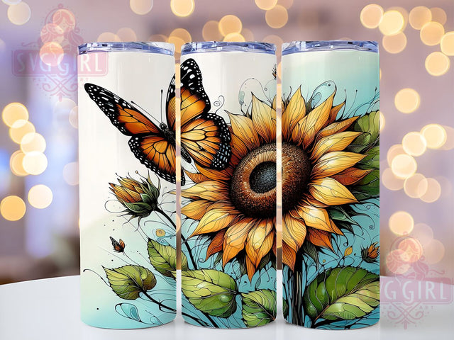 Yellow Floral Butterfly 20oz Tumbler Wrap Sublimation Design, Straight Tapered Tumbler Wrap, Fall Flowers Tumbler Png, Instant Digital Download Sublimation SvggirlplusArt 