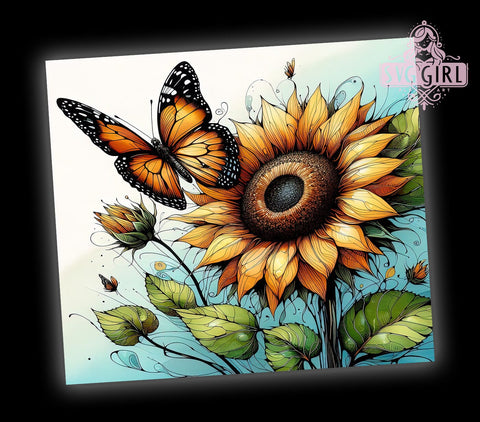 Yellow Floral Butterfly 20oz Tumbler Wrap Sublimation Design, Straight Tapered Tumbler Wrap, Fall Flowers Tumbler Png, Instant Digital Download Sublimation SvggirlplusArt 