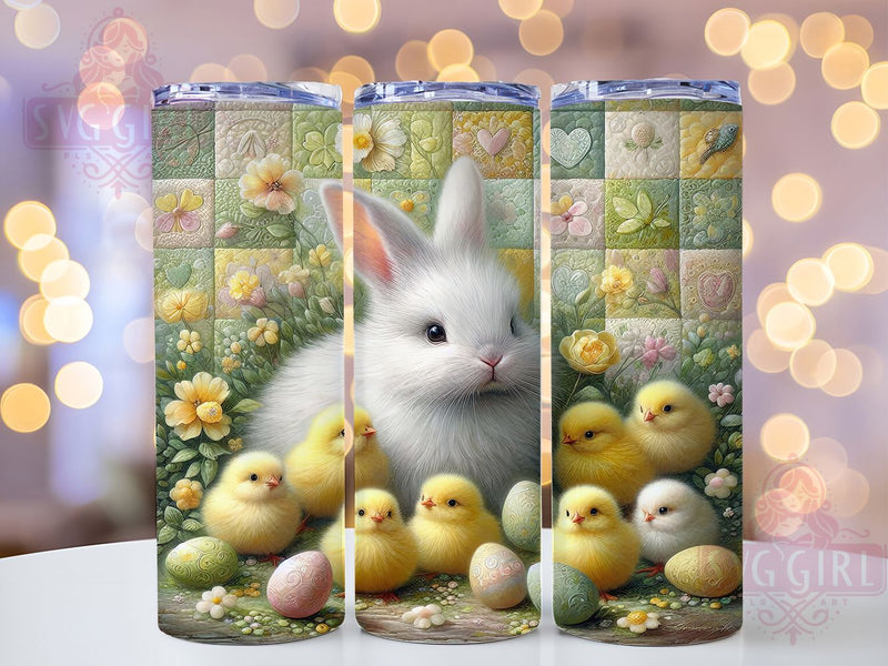 Yellow Floral Easter Bunny Tumbler, Spring Rabbit Tumbler, Easter Bunny Wrap, Bright Floral Wrap, Stylish 20oz Wrap, Sublimation Design, Trendy Gift Idea Sublimation SvggirlplusArt 