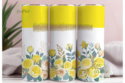 Yellow Floral Glitter 20oz Tumbler Wrap Sublimation PixelChick 