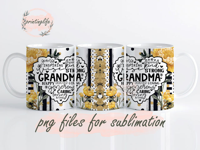 Yellow Floral Grandma Mug Wrap Design, Instant Digital Design Download Mug Wrap Design, Mug Design PNG Sublimation PrintingLife 