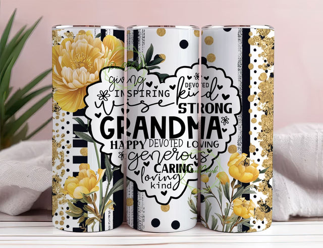Yellow Floral Grandma Tumbler Wrap, 20oz Skinny Tumbler Grandmother Sublimation Wrap, Grandma Gift, PNG Digital Download Sublimation PixelChick 