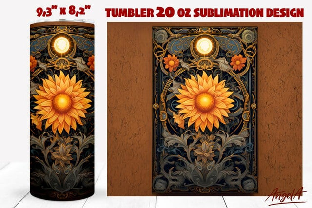 Yellow flower tumbler wrap / vintage sunflower Sublimation Angelina Semenova 