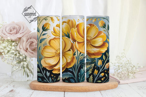 Yellow Flowers 20oz Tumbler Wrap Sublimation sassyprint 