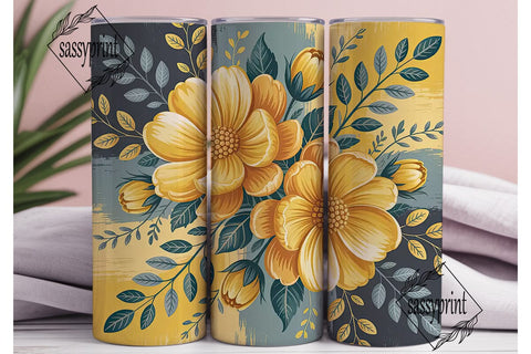 Yellow Flowers 20oz Tumbler Wrap Sublimation sassyprint 