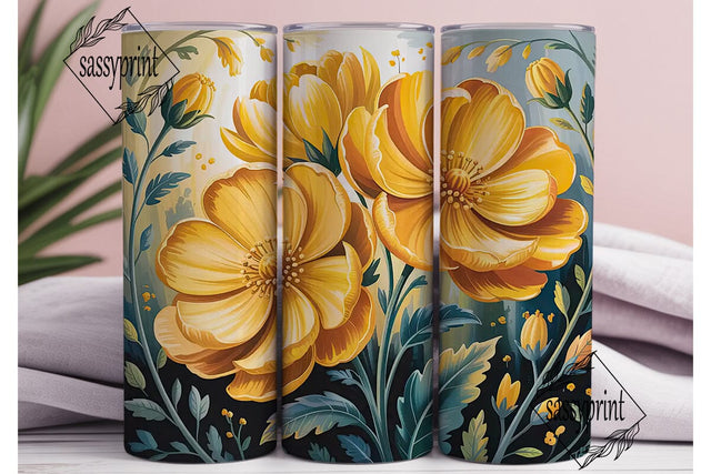 Yellow Flowers 20oz Tumbler Wrap Sublimation sassyprint 
