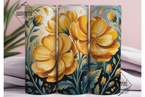 Yellow Flowers 20oz Tumbler Wrap Sublimation sassyprint 
