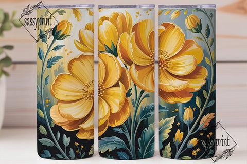 Yellow Flowers 20oz Tumbler Wrap Sublimation sassyprint 