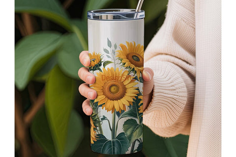Yellow Flowers & Butterflies Tumbler Sublimation DesignSVG 