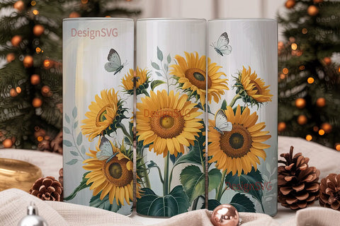 Yellow Flowers & Butterflies Tumbler Sublimation DesignSVG 