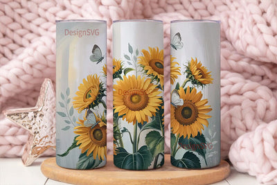 Yellow Flowers & Butterflies Tumbler Sublimation DesignSVG 