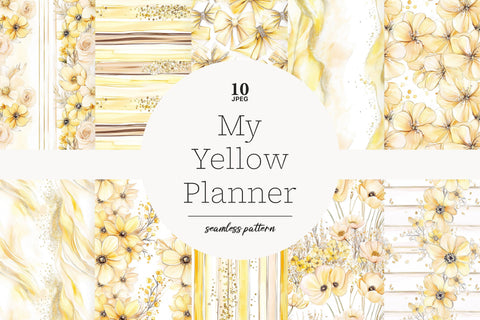 Yellow Flowers Digital Paper | Planner Journaling Patterns Digital Pattern GlamArtZhanna 