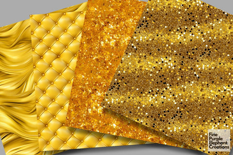 Yellow Glam Digital Paper | Luxury Glitter Art Deco Digital Pattern Fine Purple Elephant Creations 