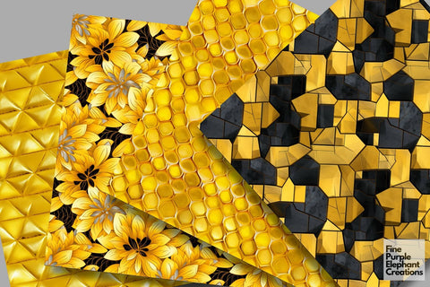 Yellow Glam Digital Paper | Luxury Glitter Art Deco Digital Pattern Fine Purple Elephant Creations 