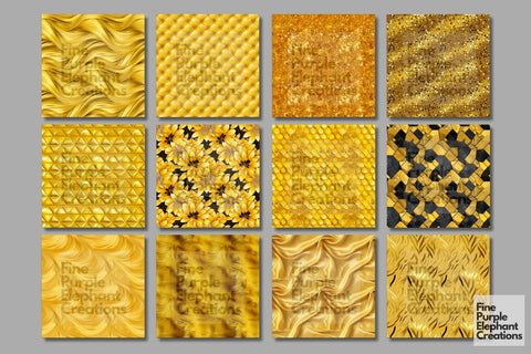 Yellow Glam Digital Paper | Luxury Glitter Art Deco Digital Pattern Fine Purple Elephant Creations 