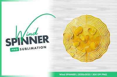Yellow Heart Wind Spinner Round Png Design on White Wood Grain Background Sublimation Regulrcrative 