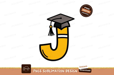 Yellow J letter graduation cap tassel Sublimation Designangry 