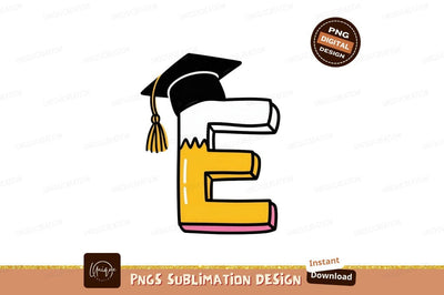 Yellow Letter E Graduation Cap education tassel Sublimation Designangry 
