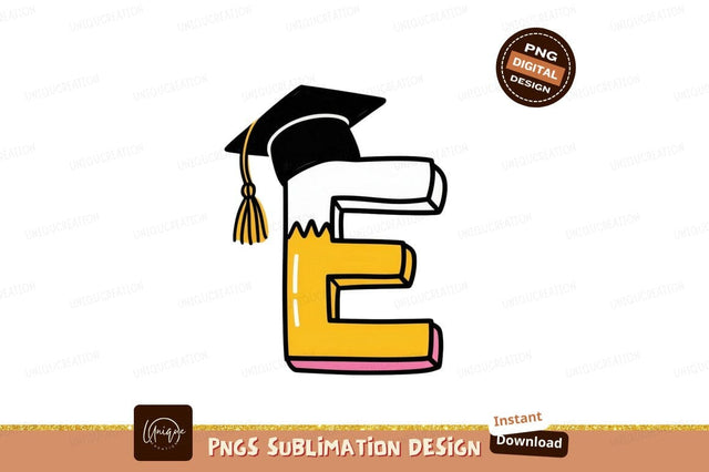 Yellow Letter E Graduation Cap education tassel Sublimation Designangry 